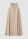 Beige midi dress in pure cotton with V-neck_4