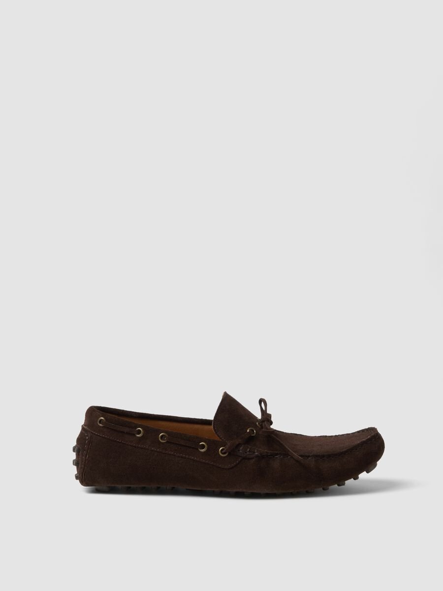 Brown genuine leather moccasins with non-slip sole_0
