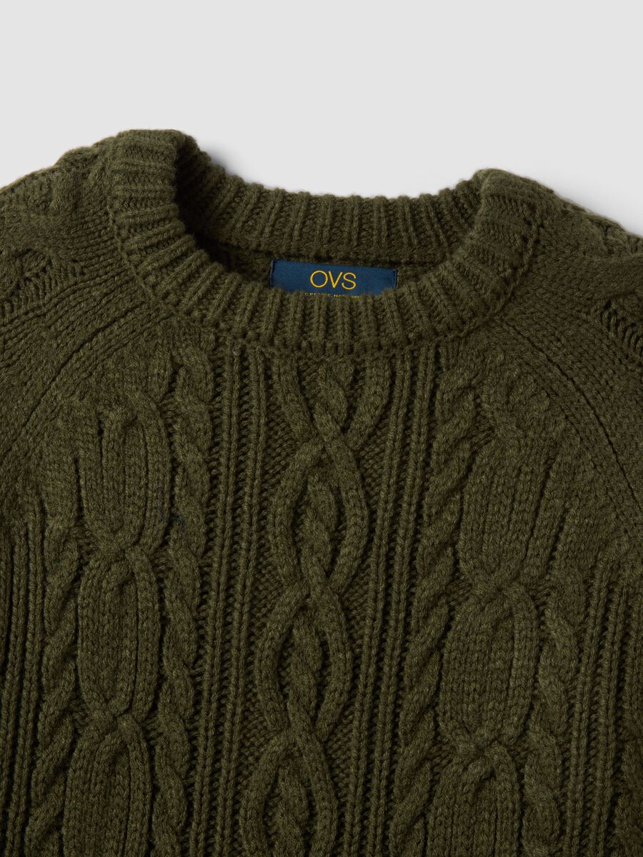 Green cable-knit wool-blend crew neck jumper_5