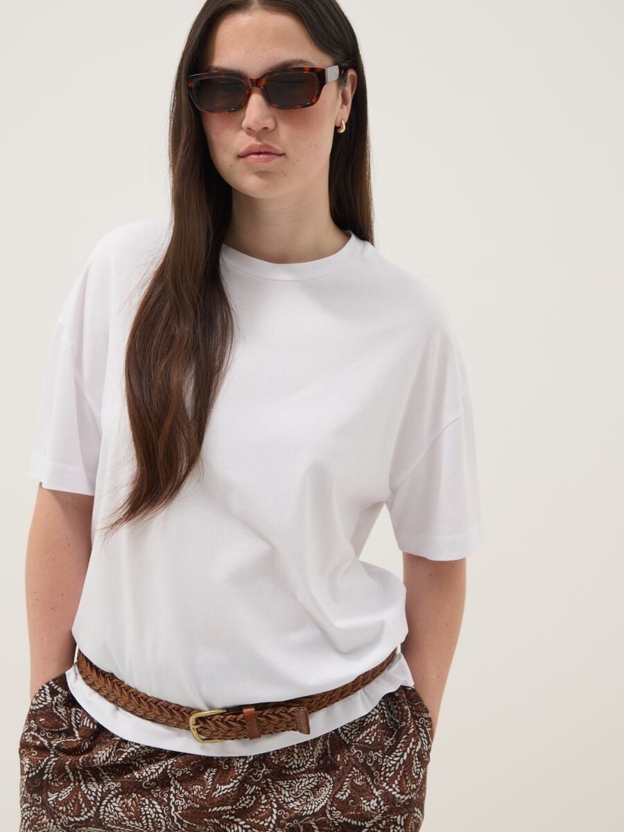 White cotton and stretch modal regular-fit T-shirt_0