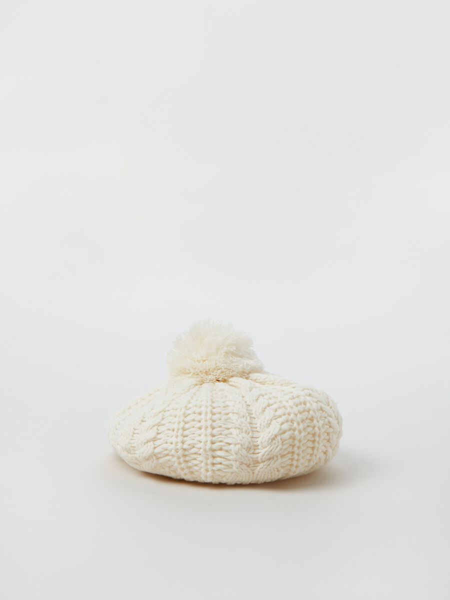 Cable-knit French beret with pompom_0