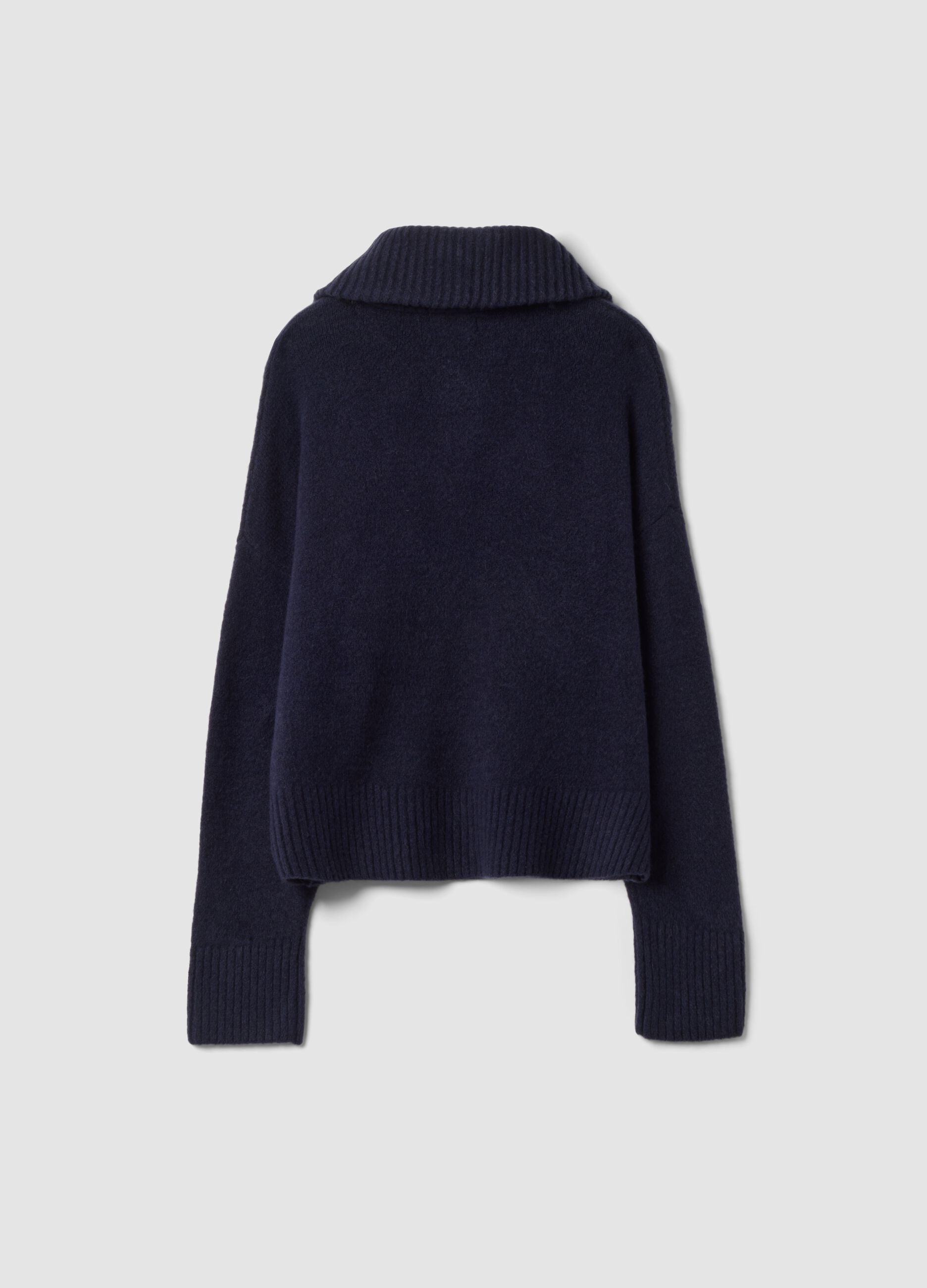 Blauer Half-Zip-Pullover aus elastischer Wolle