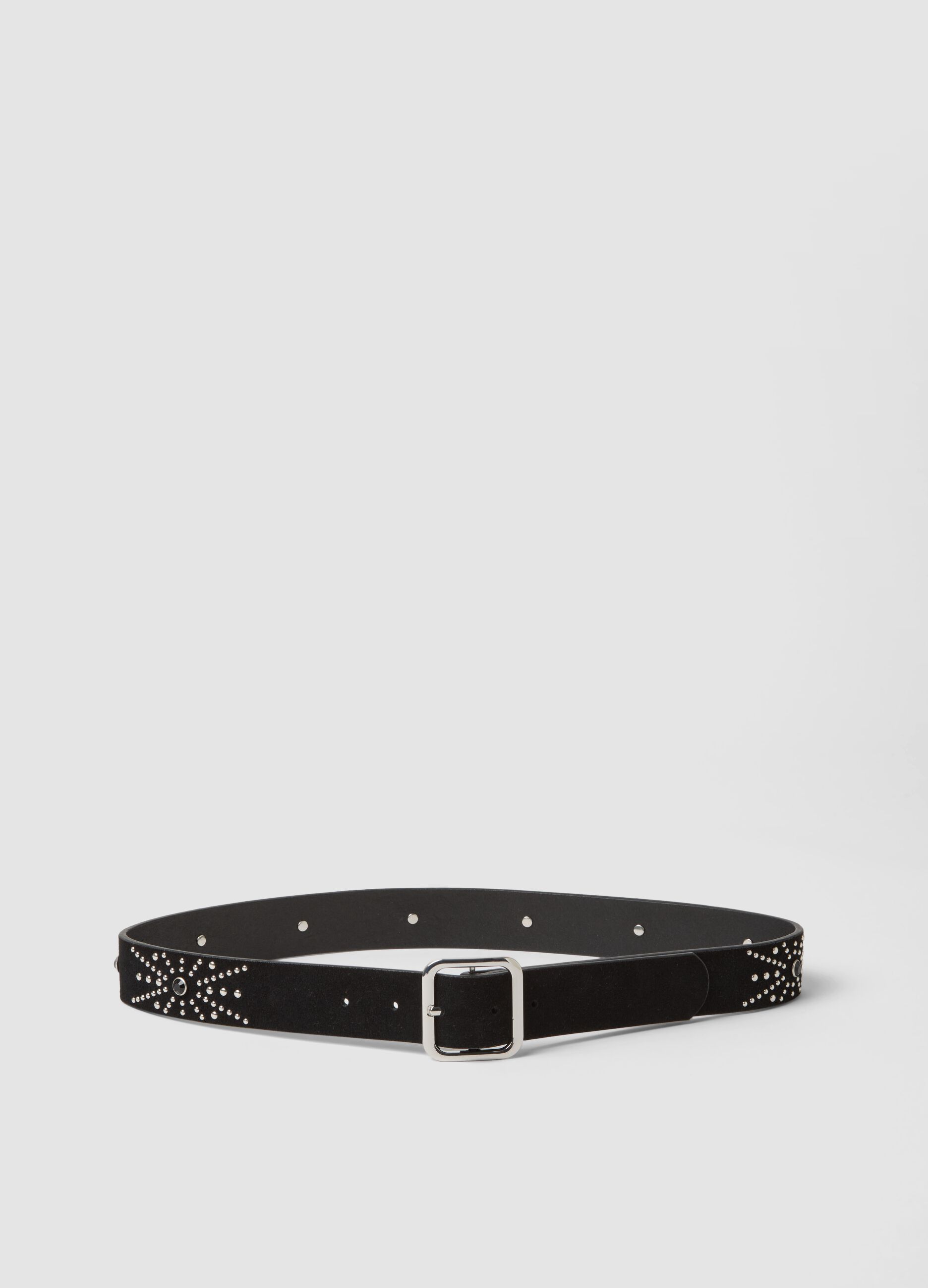 Cintura nera in vera pelle con borchie