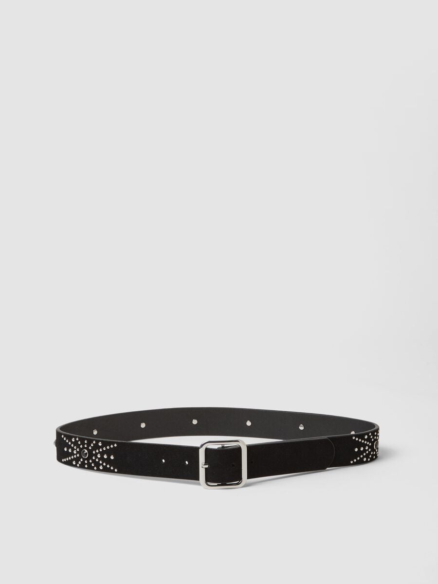 Cintura nera in vera pelle con borchie_0