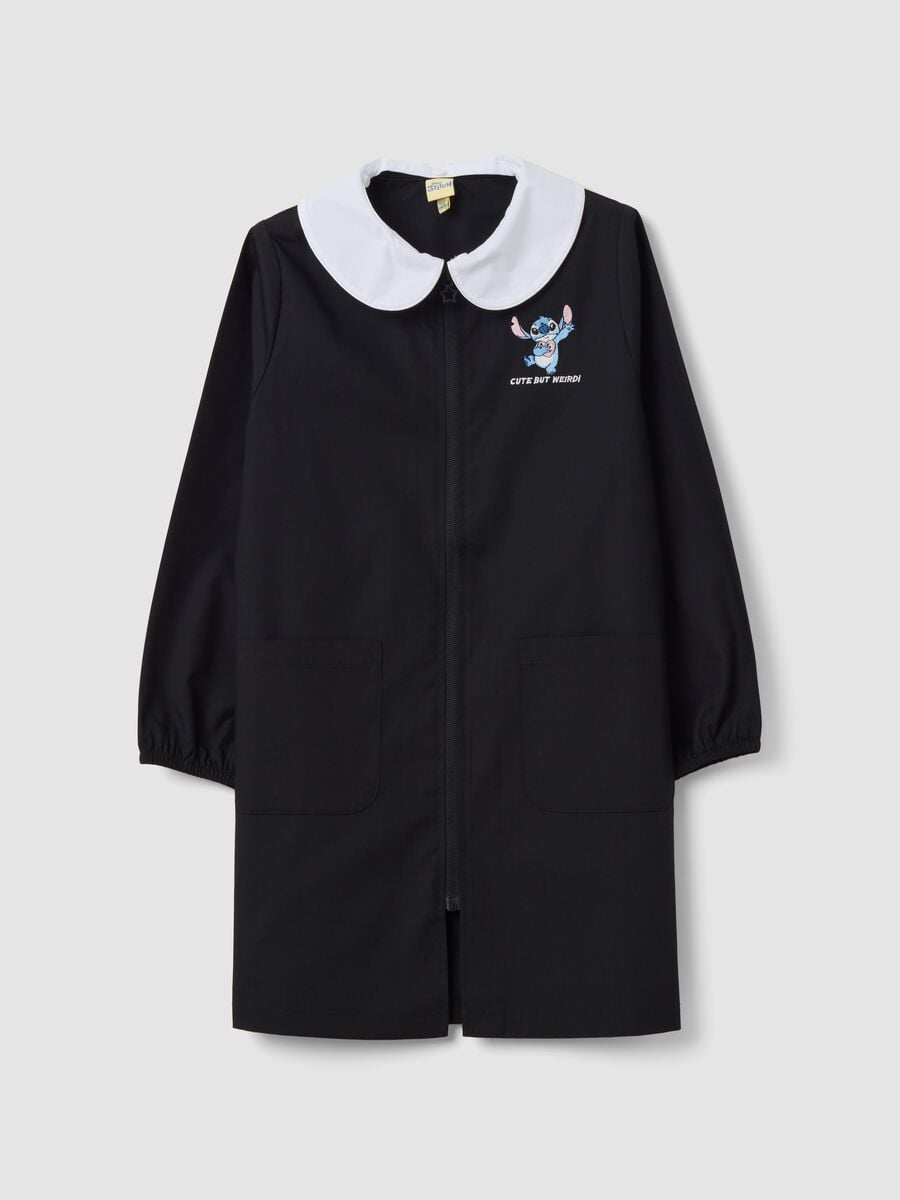 Black girls&rsquo; school smock with white collar and Stitch embroidery_0