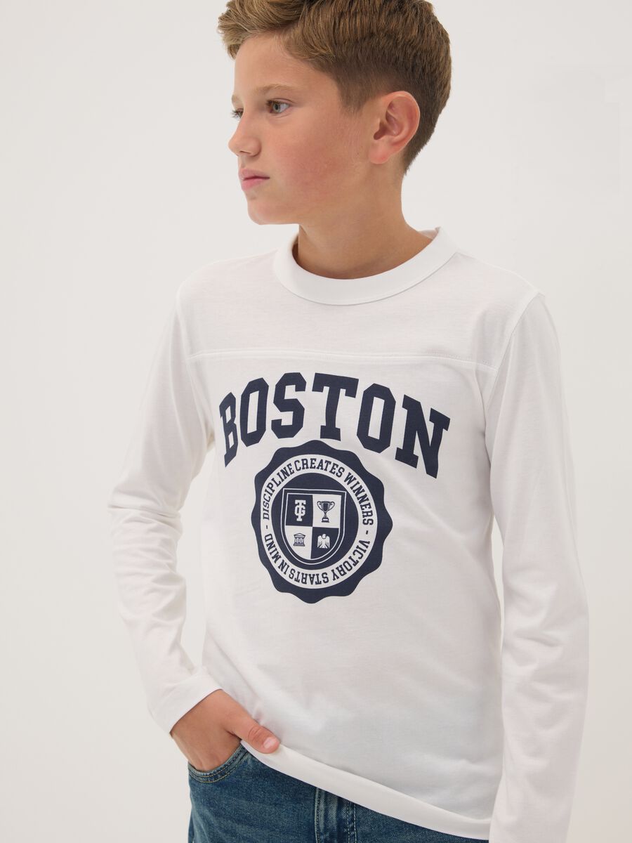 White pure organic cotton T-shirt with varsity print_0