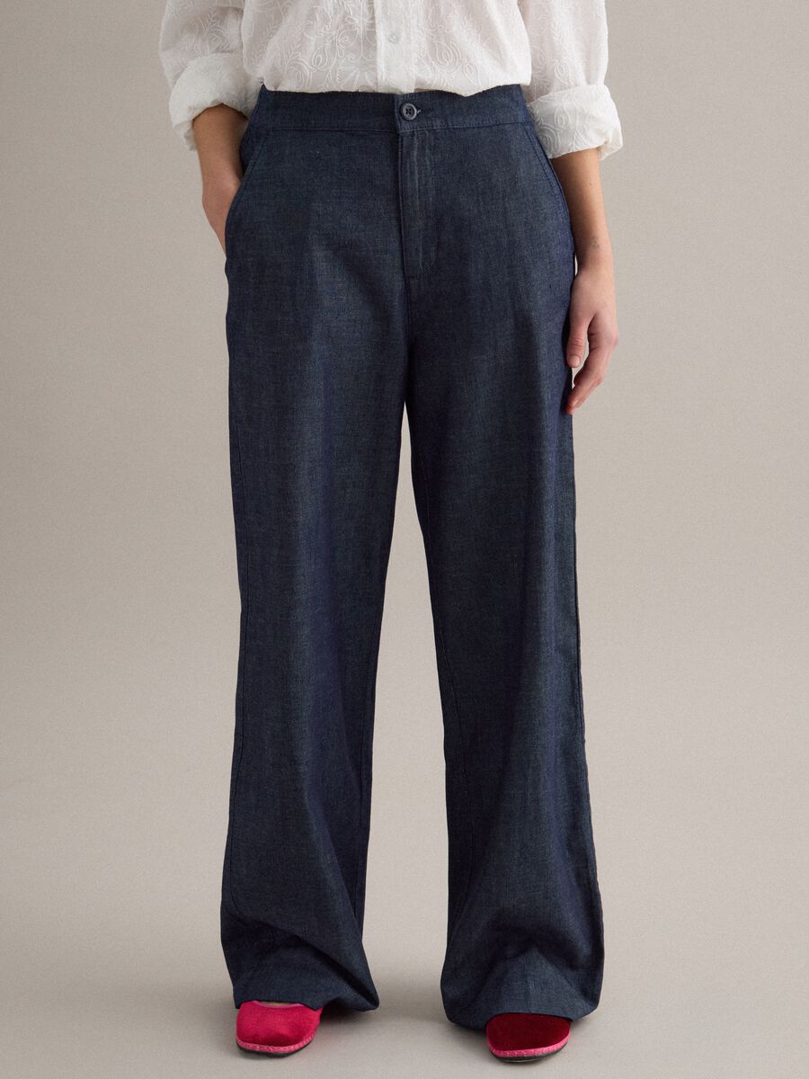 Wide Blue Cotton Trousers_1