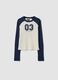 Blue stretch cotton T-shirt with contrast sleeves for girls_3