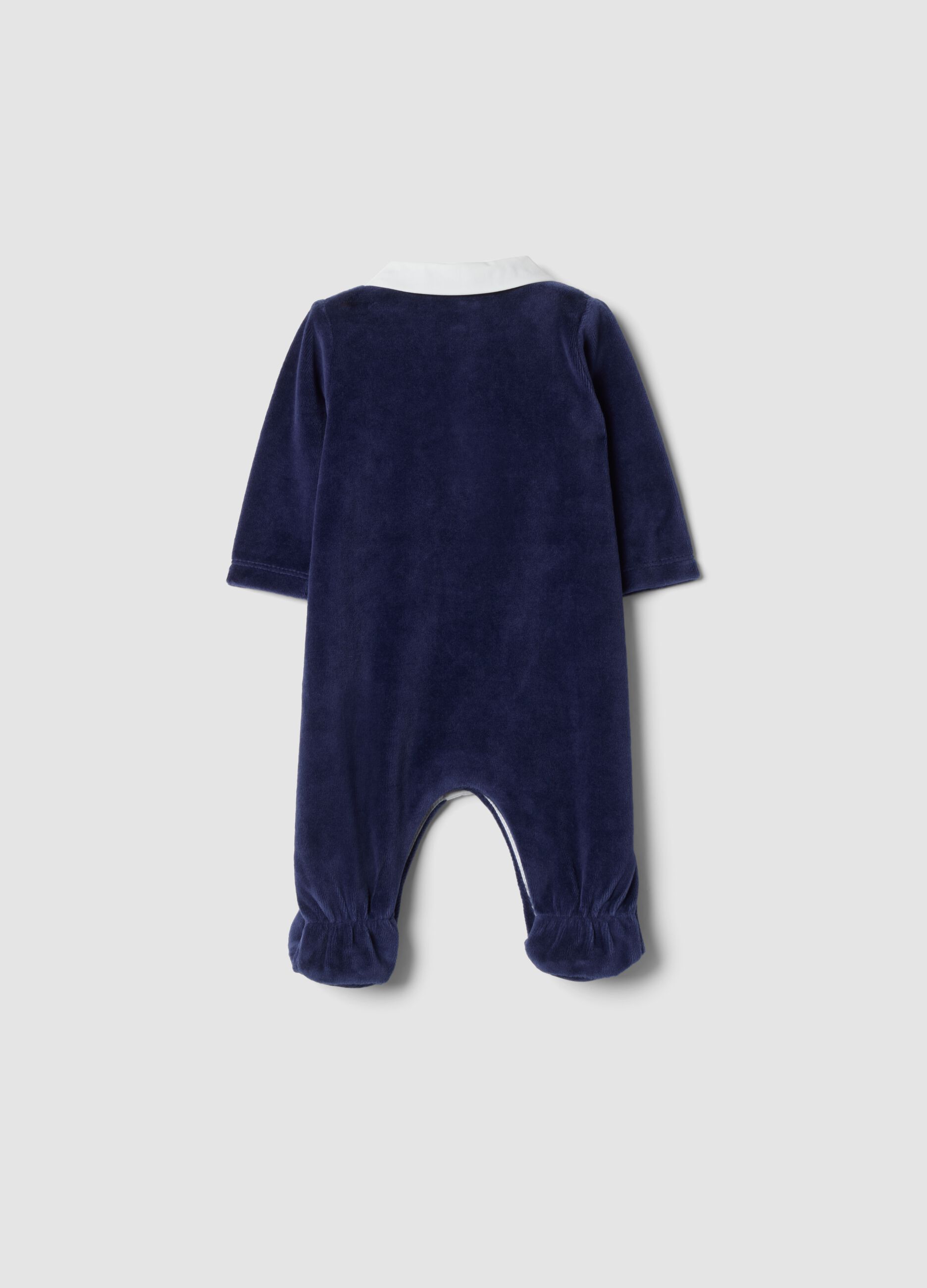 Tutina blu notte in misto cotone organico con colletto
