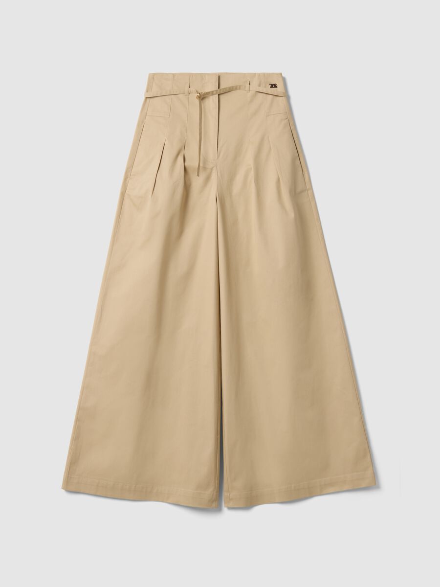 Wide leg beige stretch cotton chinos_0