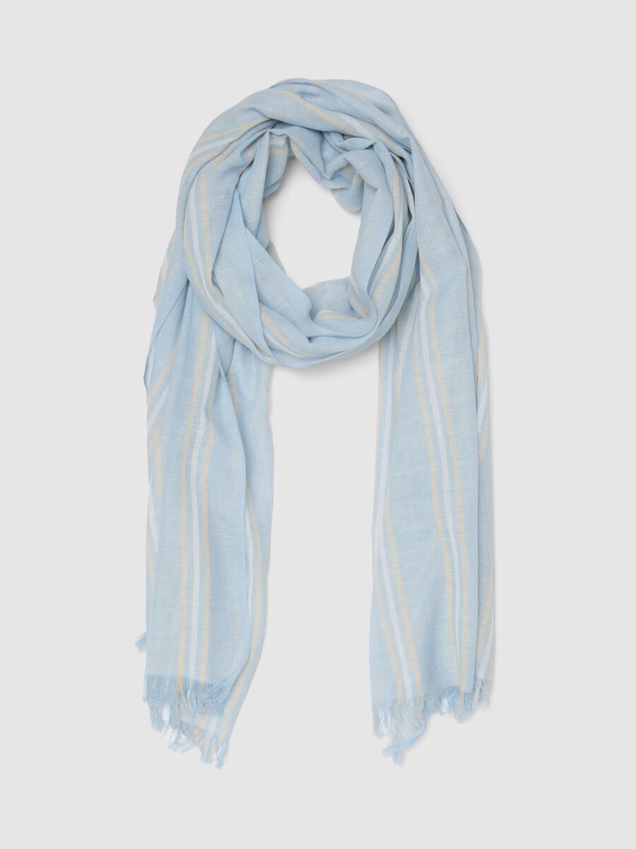 Sky-blue multicolour striped scarf in pure cotton_0