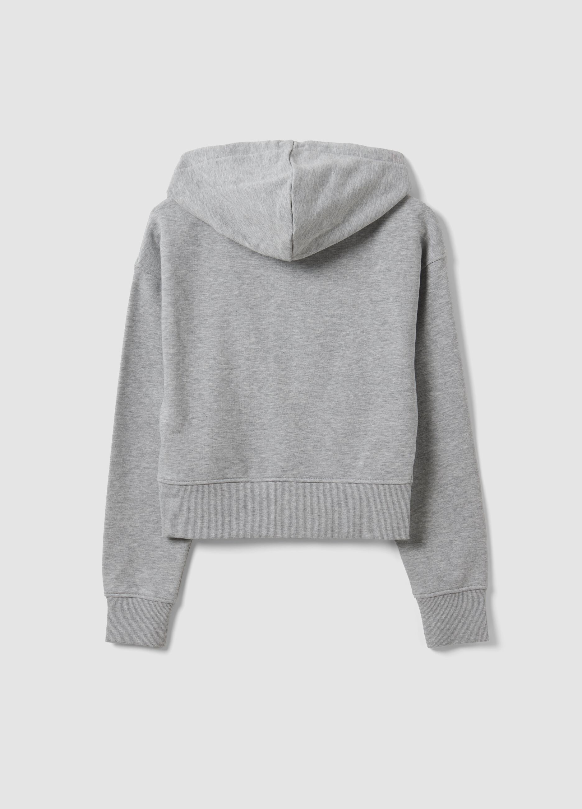 Felpa full zip grigia in misto cotone con cappuccio fitted