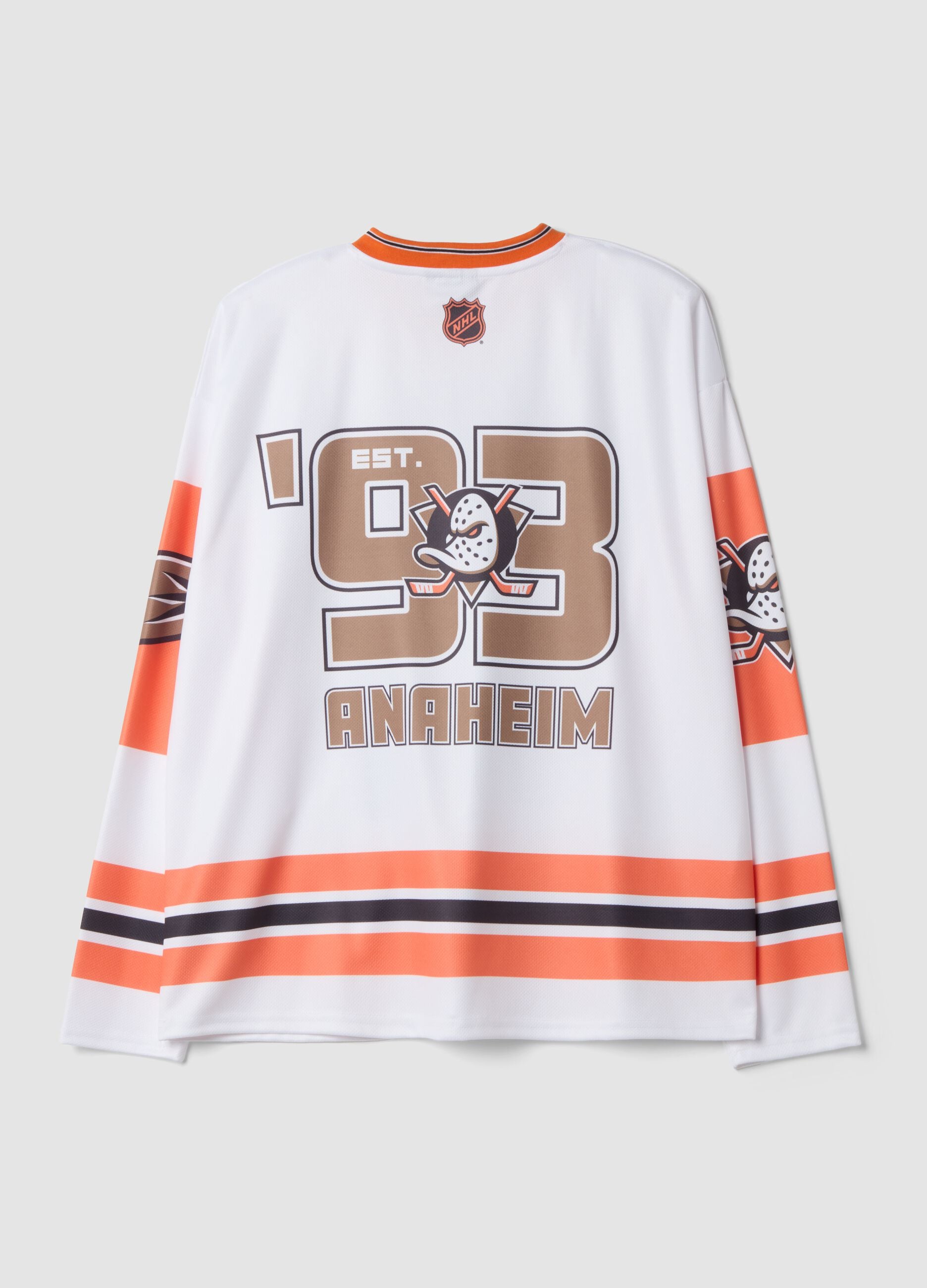 T-shirt branca em algod&atilde;o puro com estampado Anaheim Ducks