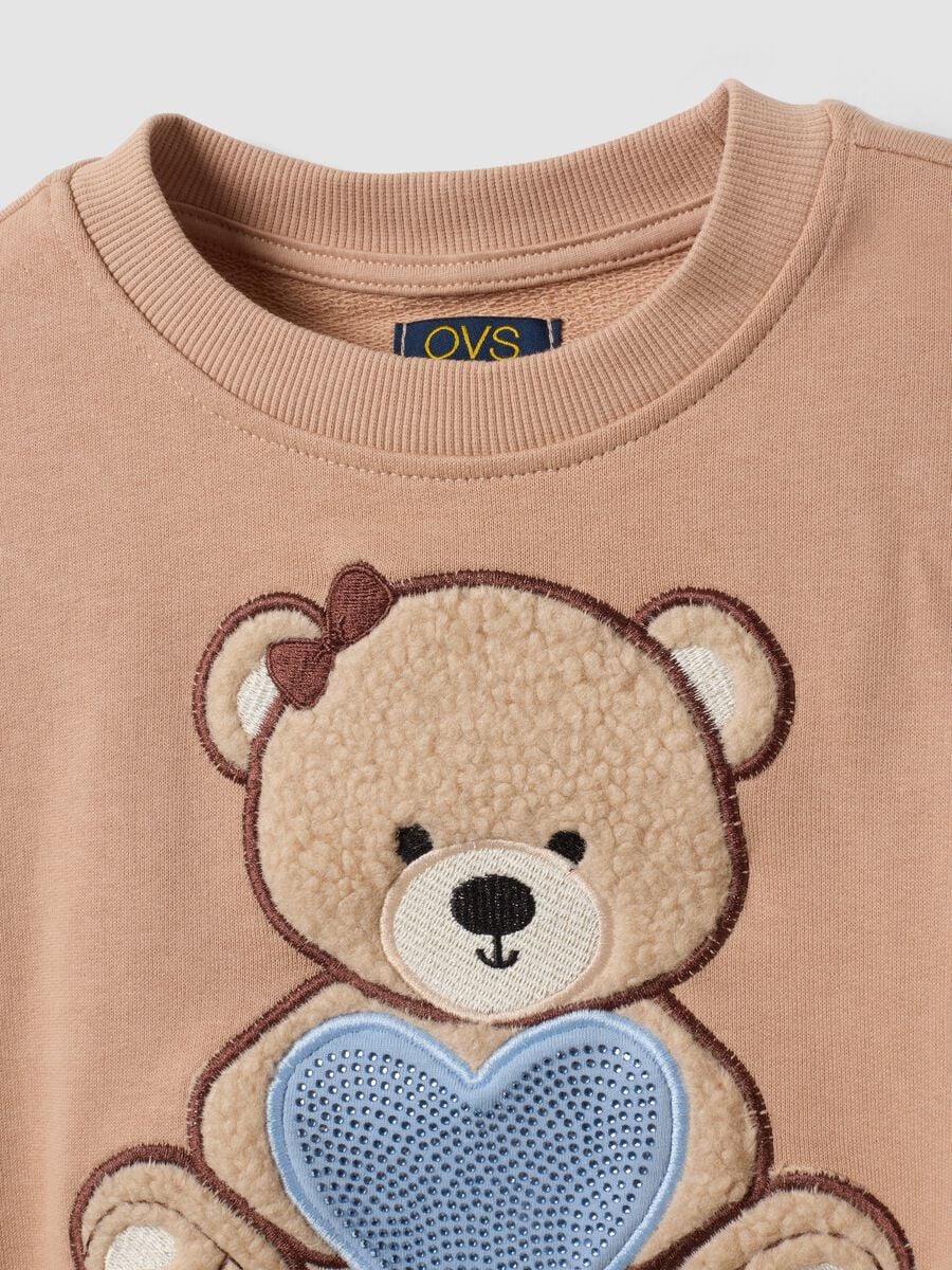 Pure cotton crew-neck set with teddy bear print for girls_2