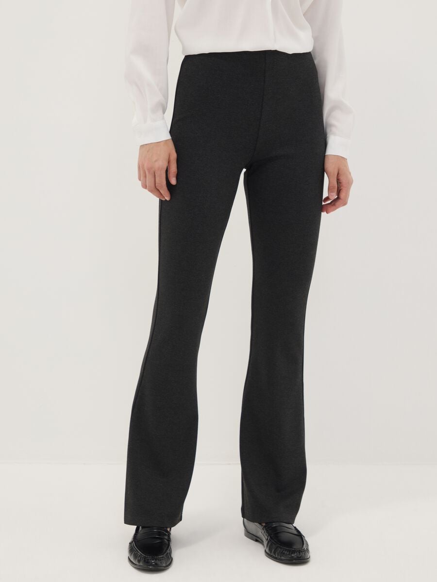 Leggings grigi flare fit in punto Milano di viscosa elasticizzata_1