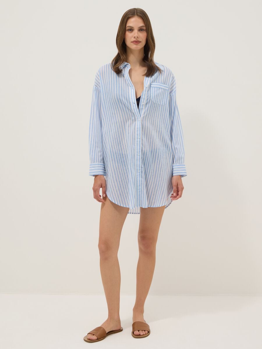Blue striped pure cotton kaftan_1