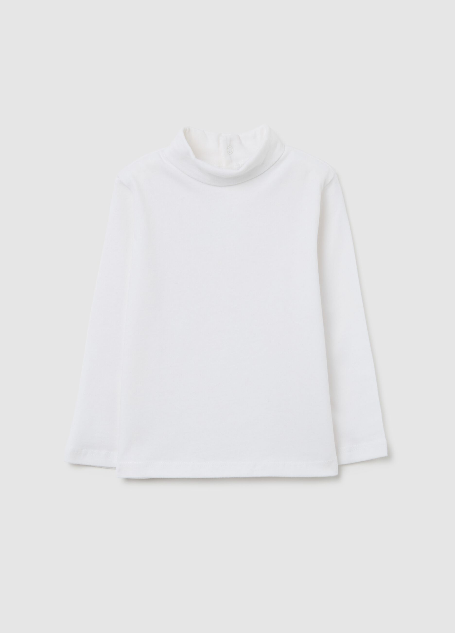 White roll-neck cotton sweater for children, regular fit
