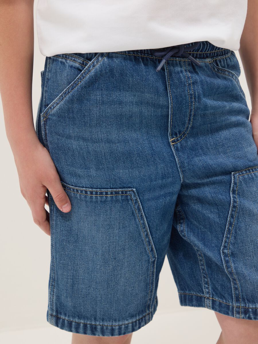 Boys&rsquo; blue denim cotton-blend straight-fit shorts with pockets_2