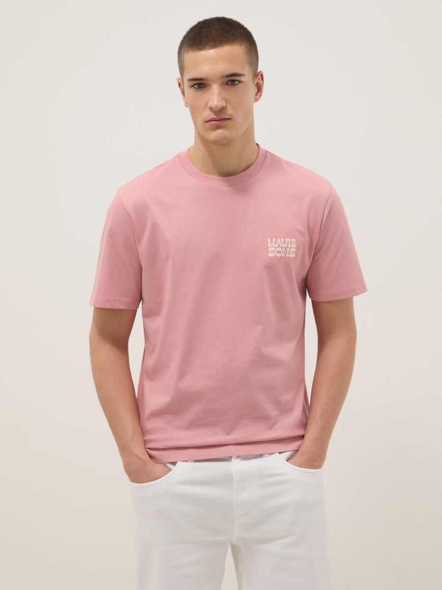 Pink pure cotton relaxed-fit short-sleeve T-shirt with print_0