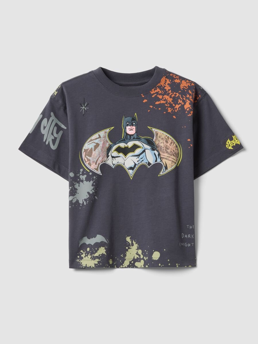 Blue pure cotton short-sleeve Batman print T-shirt_0