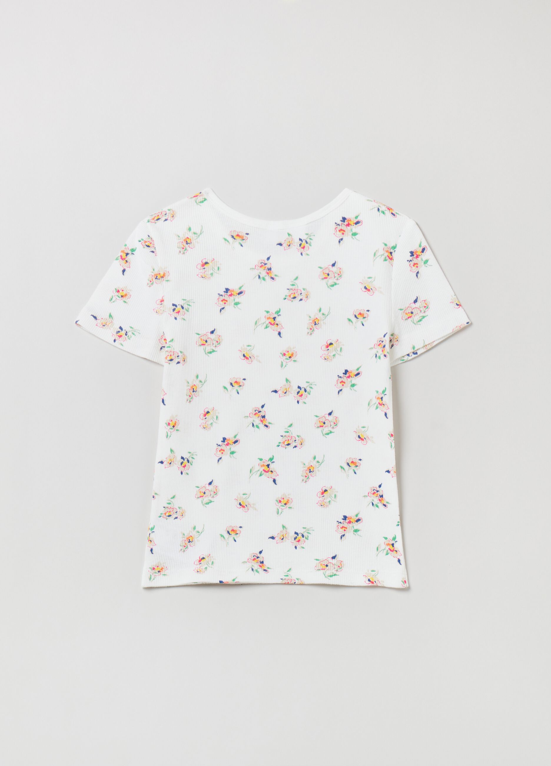 Ribbed T-shirt with floral pattern