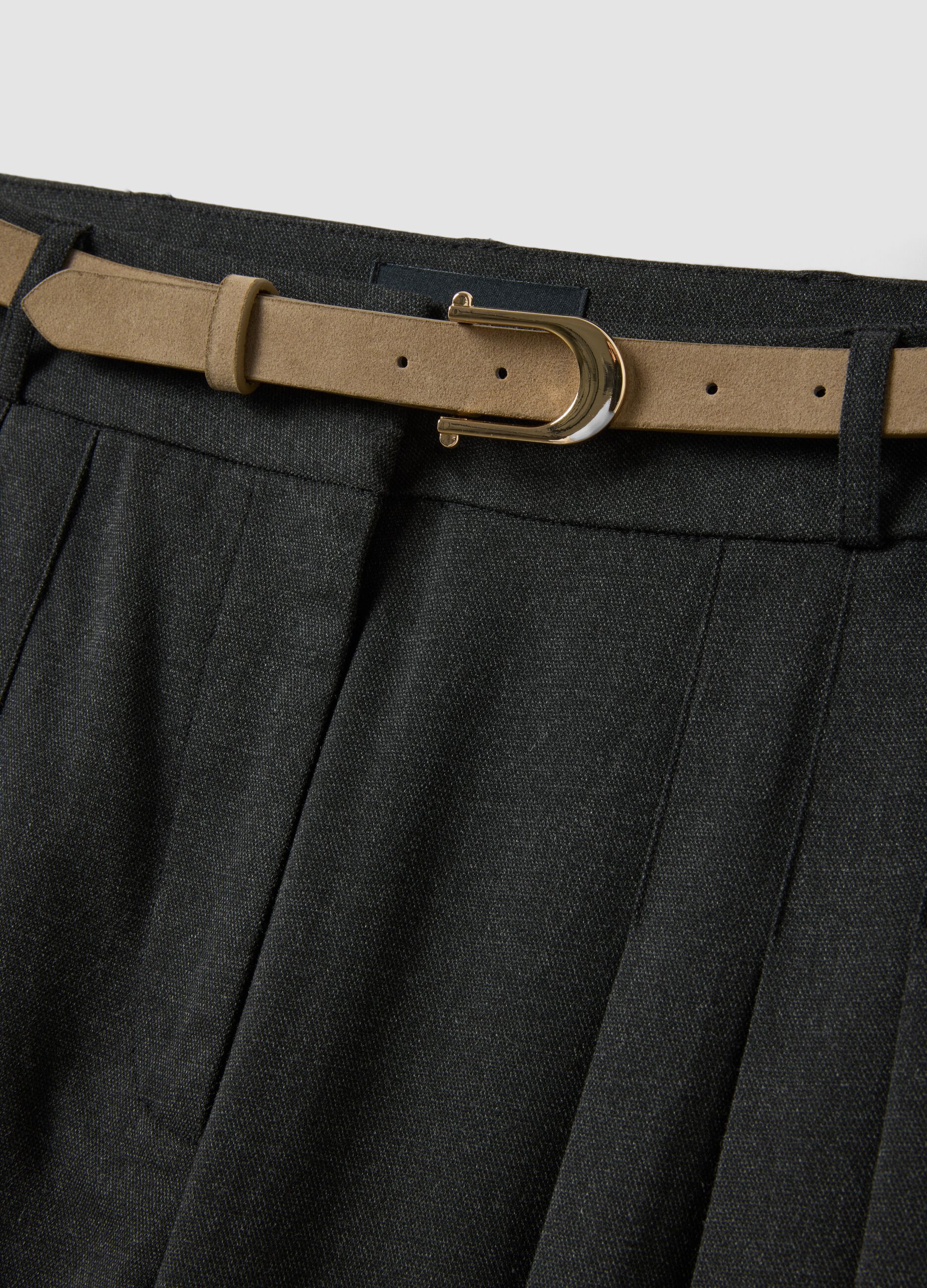 Grey wide-leg formal trousers in stretch viscose with belt