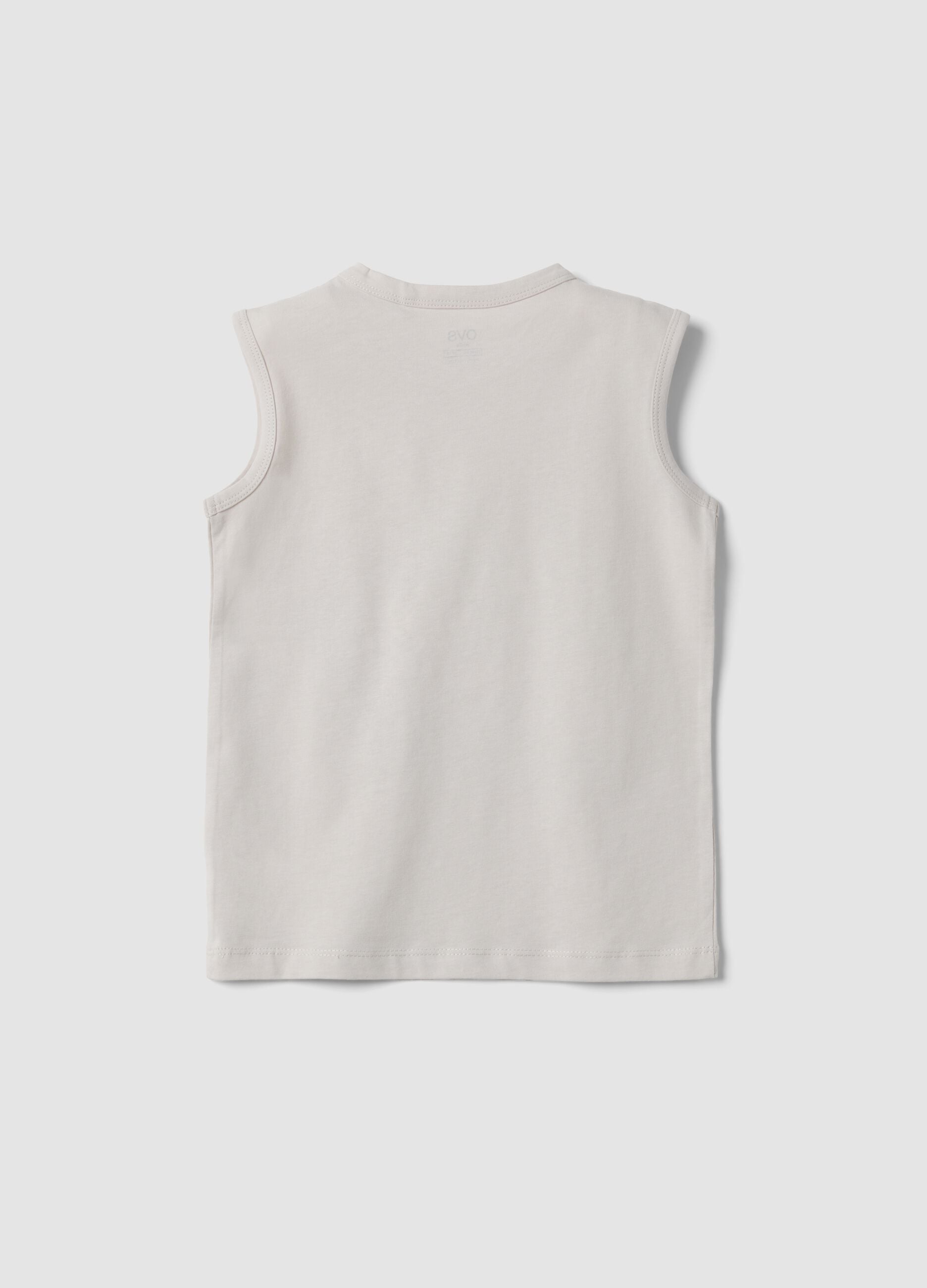 White pure cotton vest top with surf print