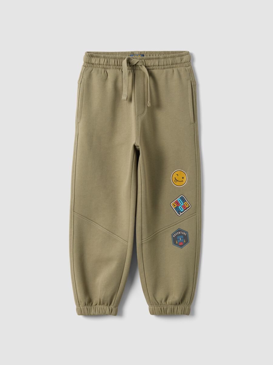 Beige pure cotton fleece over-fit jogger trousers_0