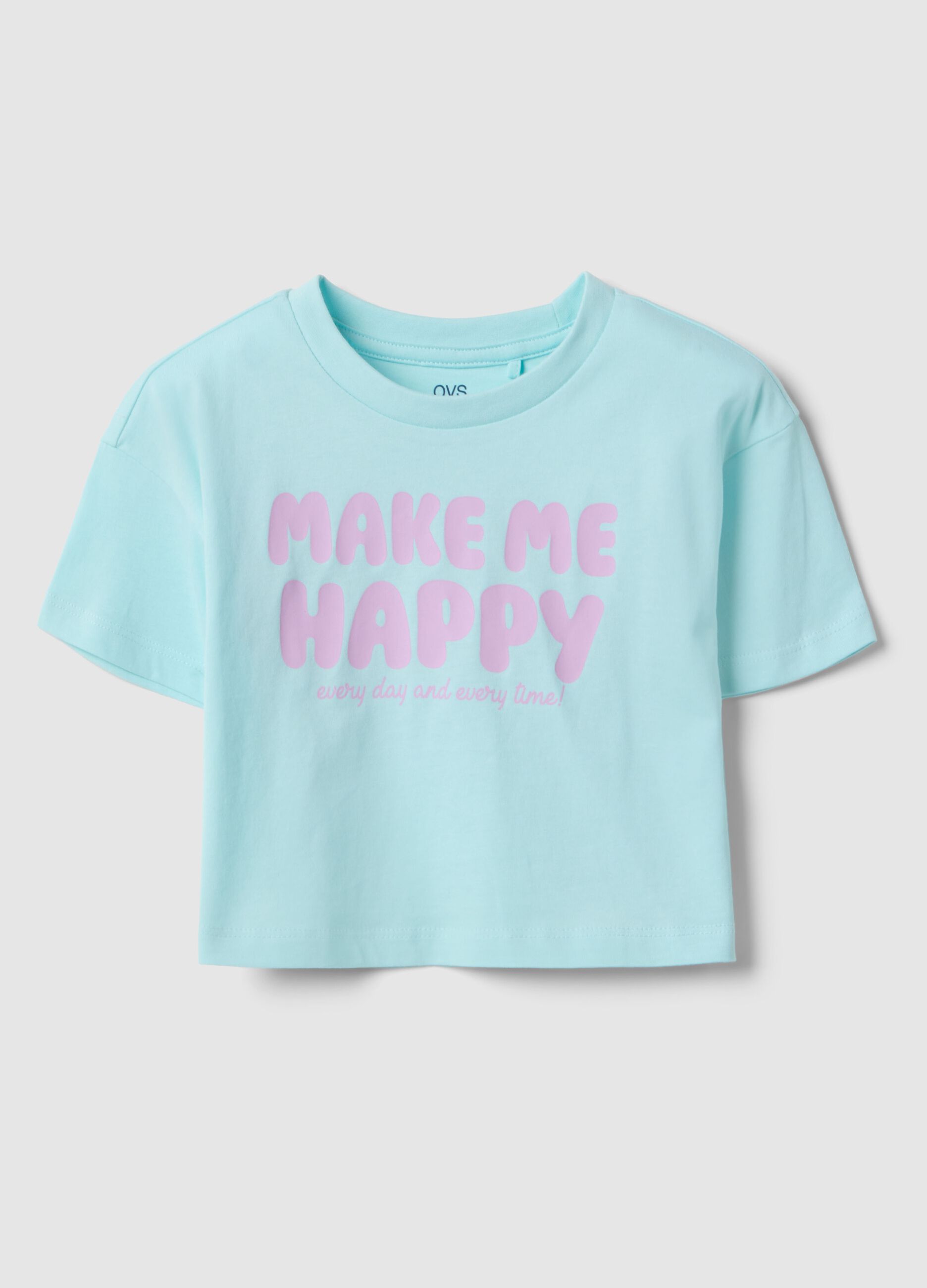 Girl's blue boxy fit pure cotton T-shirt with print