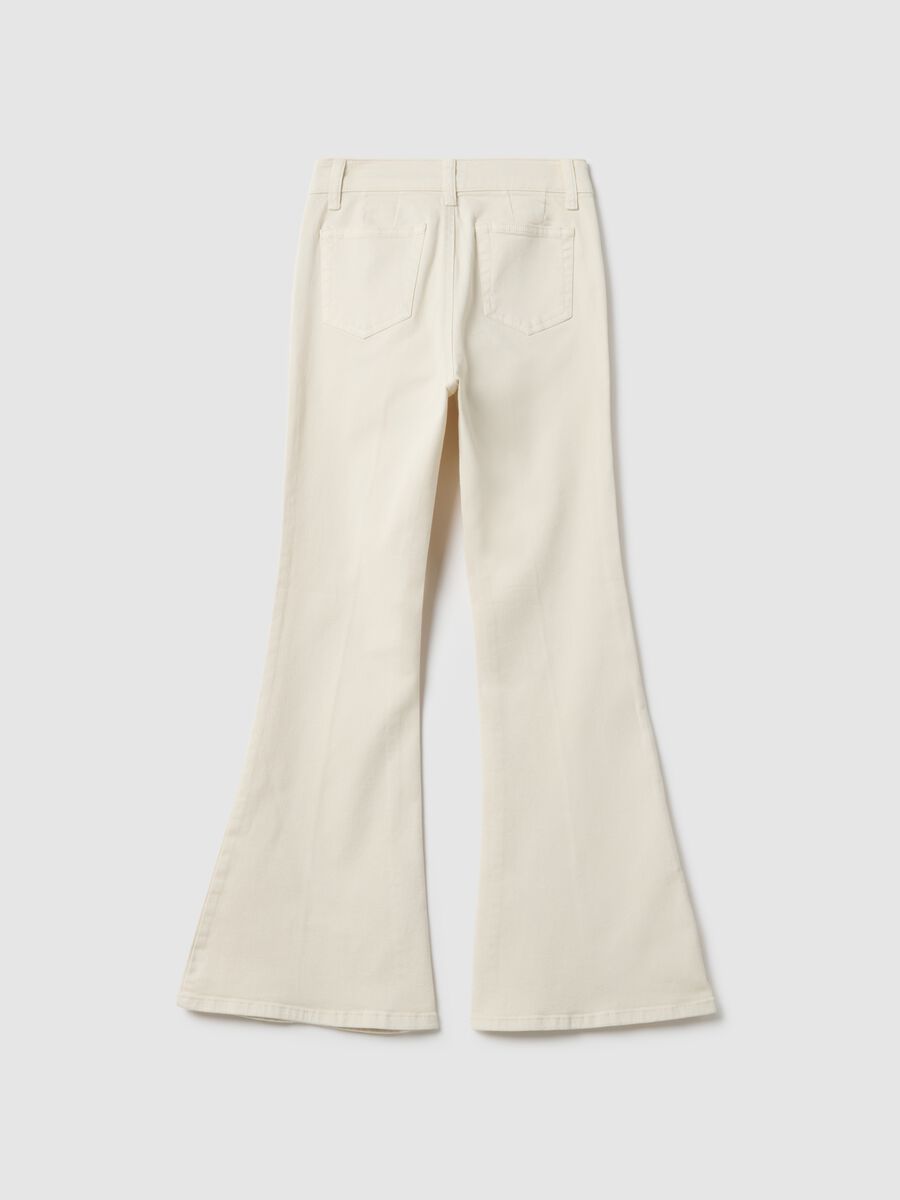 Beige stretch cotton flared trousers for girls_1