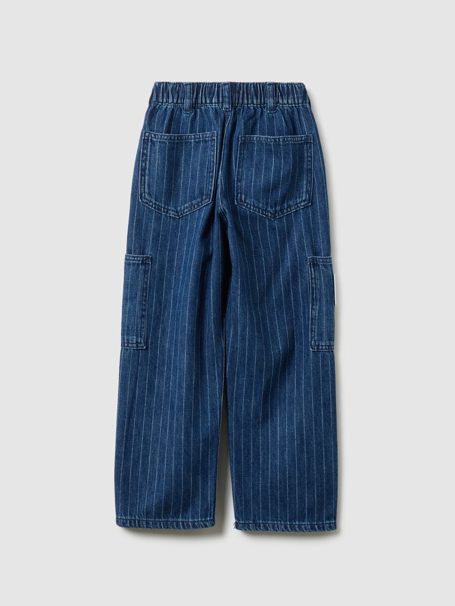 Children's relaxed fit striped blue cotton blend cargo trousers_4