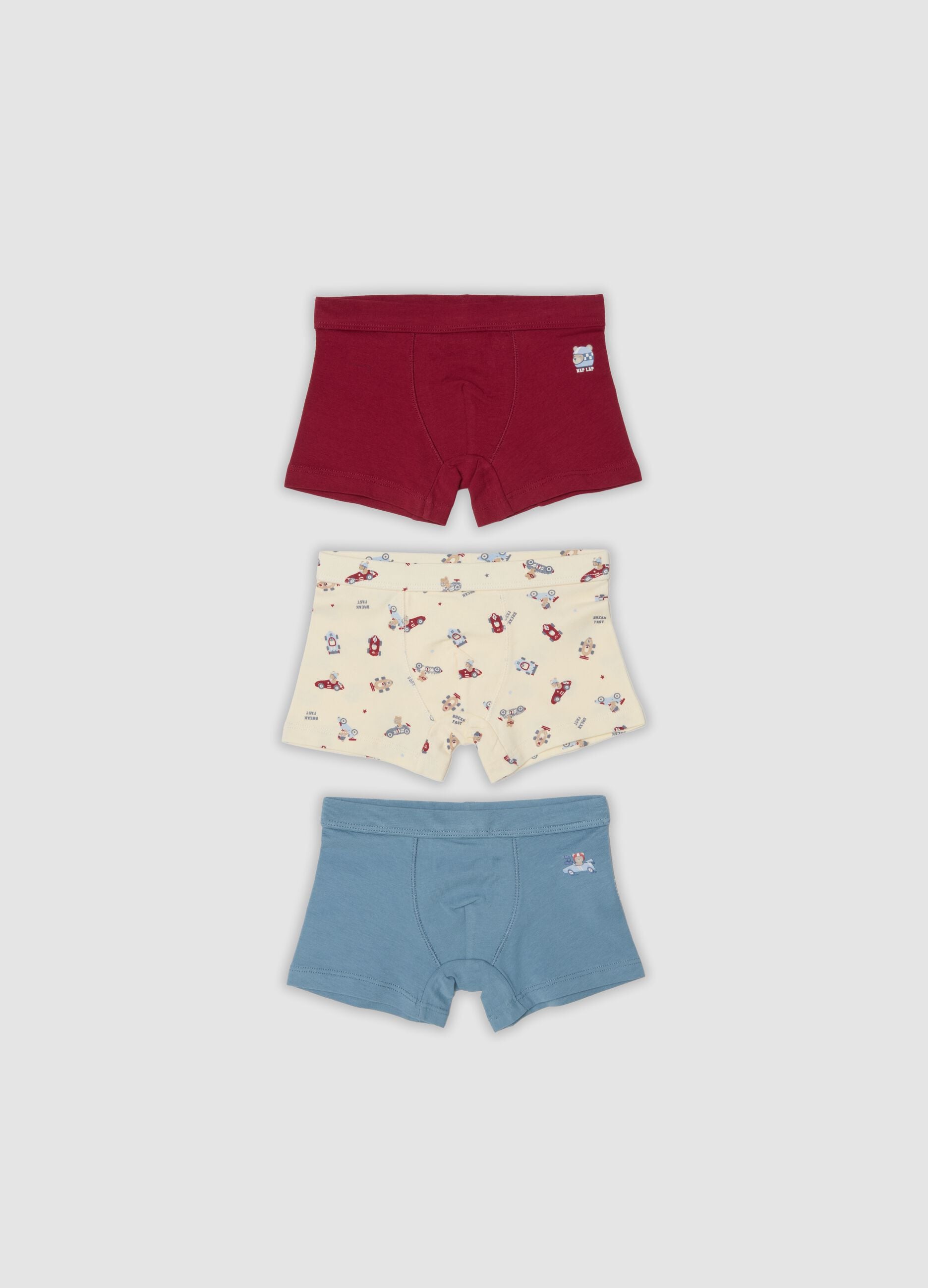 Lot de 3 boxers multicolores en coton bio stretch pour b&eacute;b&eacute; et petit gar&ccedil;on
