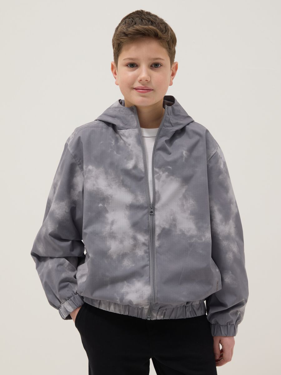 Grey mixed regular fit rain jacket with hood for boys_0