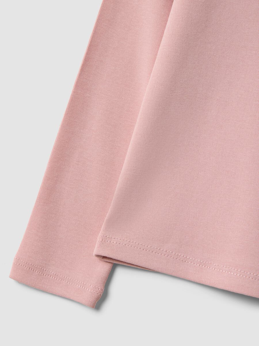 Pink stretch organic cotton T-shirt with printed detail for girls_3