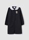 Black girls&rsquo; school smock with kitten embroidery and white collar_0