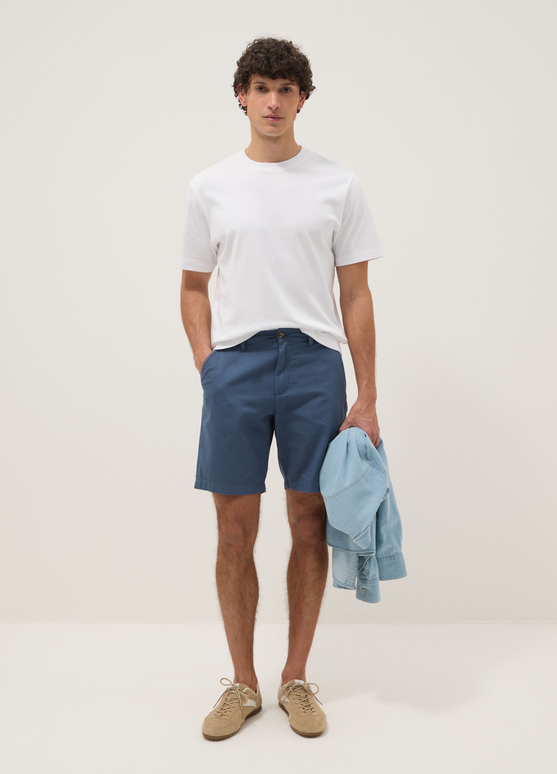 Blue regular-fit pure cotton chino Bermuda shorts