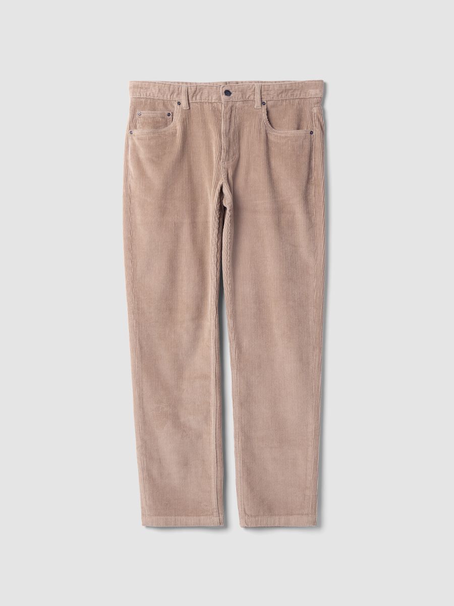 Beige regular-fit stretch cotton corduroy trousers_4