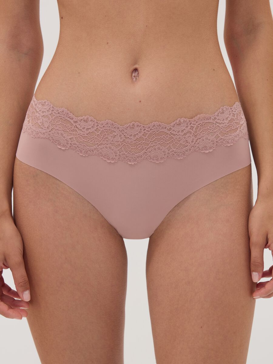 Pink stretch microfibre briefs with lace_1