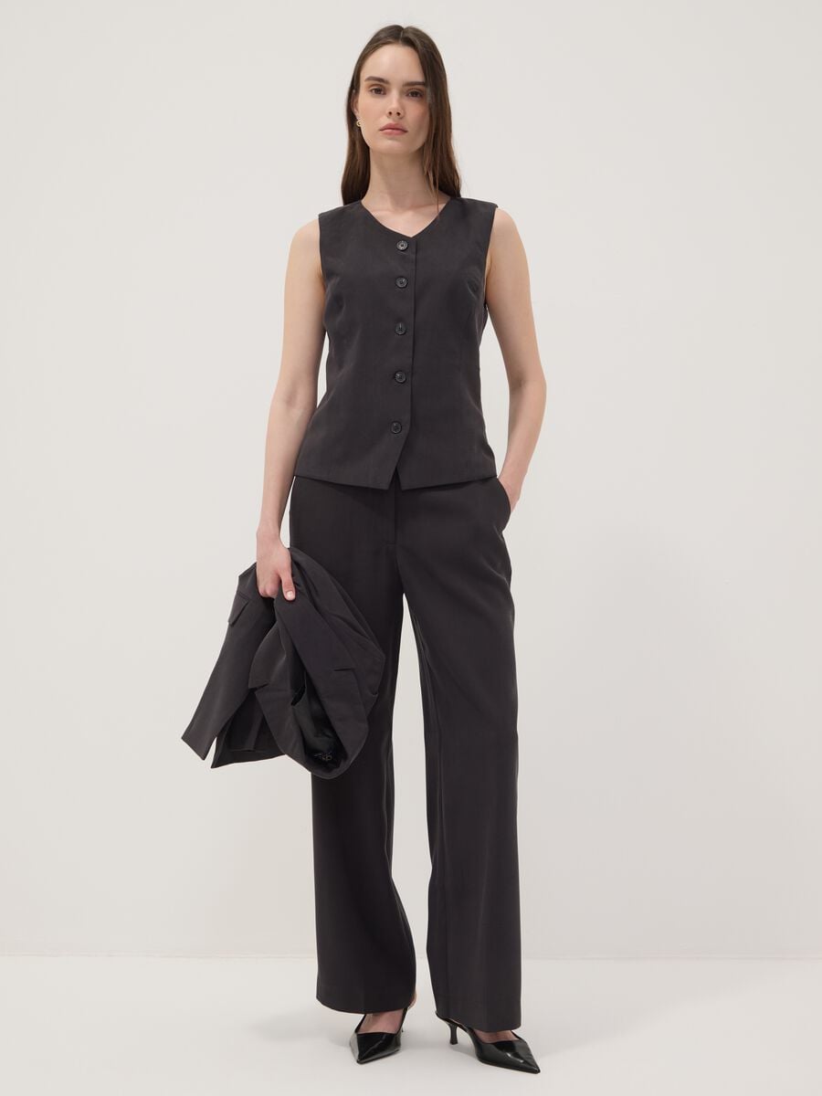 Black viscose-blend straight-leg trousers_0