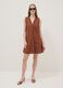 Braunes Mini-Kleid aus reiner Baumwolle in Regular Fit mit gerafftem V-Ausschnitt_0