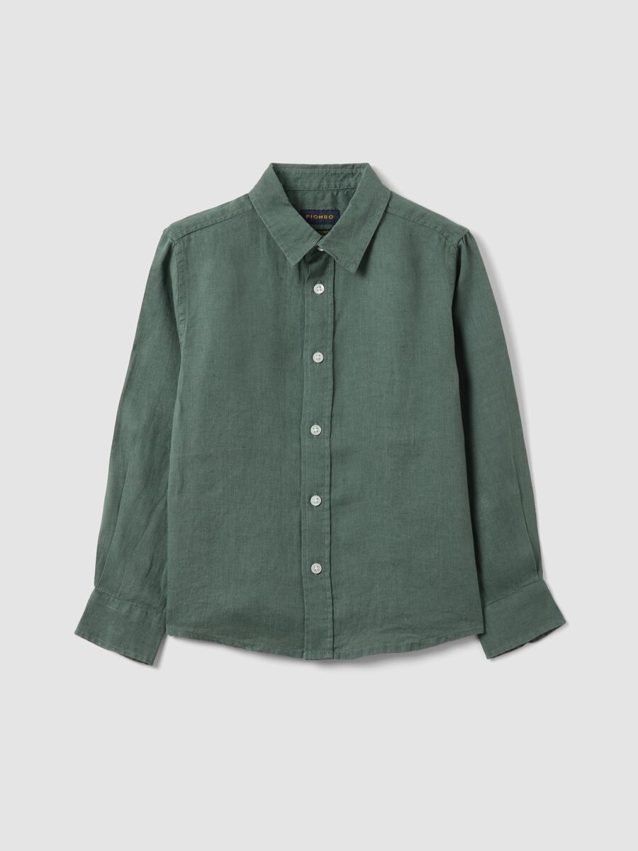 Green pure linen kids&rsquo; shirt with an oversized fit_3