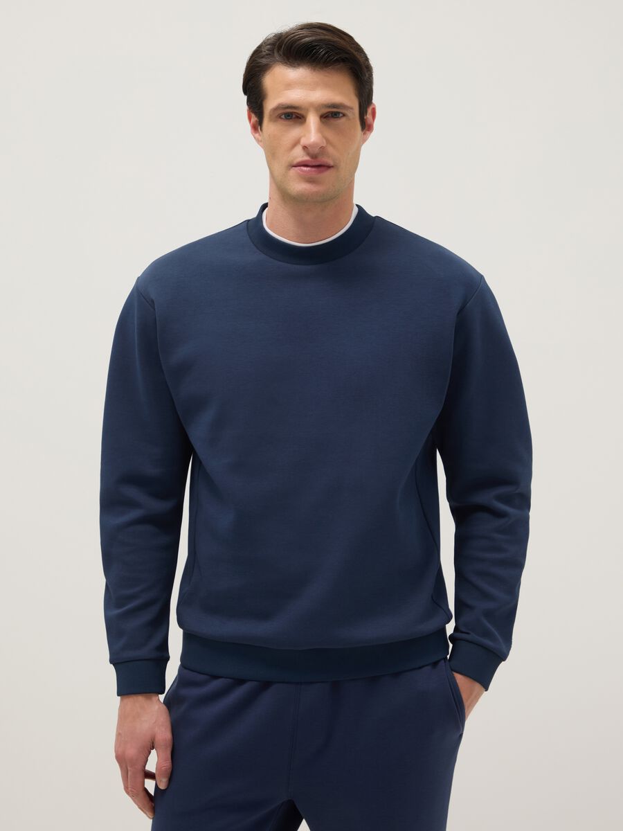 Regular fit blue cotton-blend crewneck sweatshirt_1