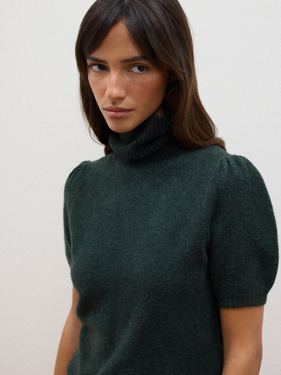 Green stretch-viscose turtleneck top_0
