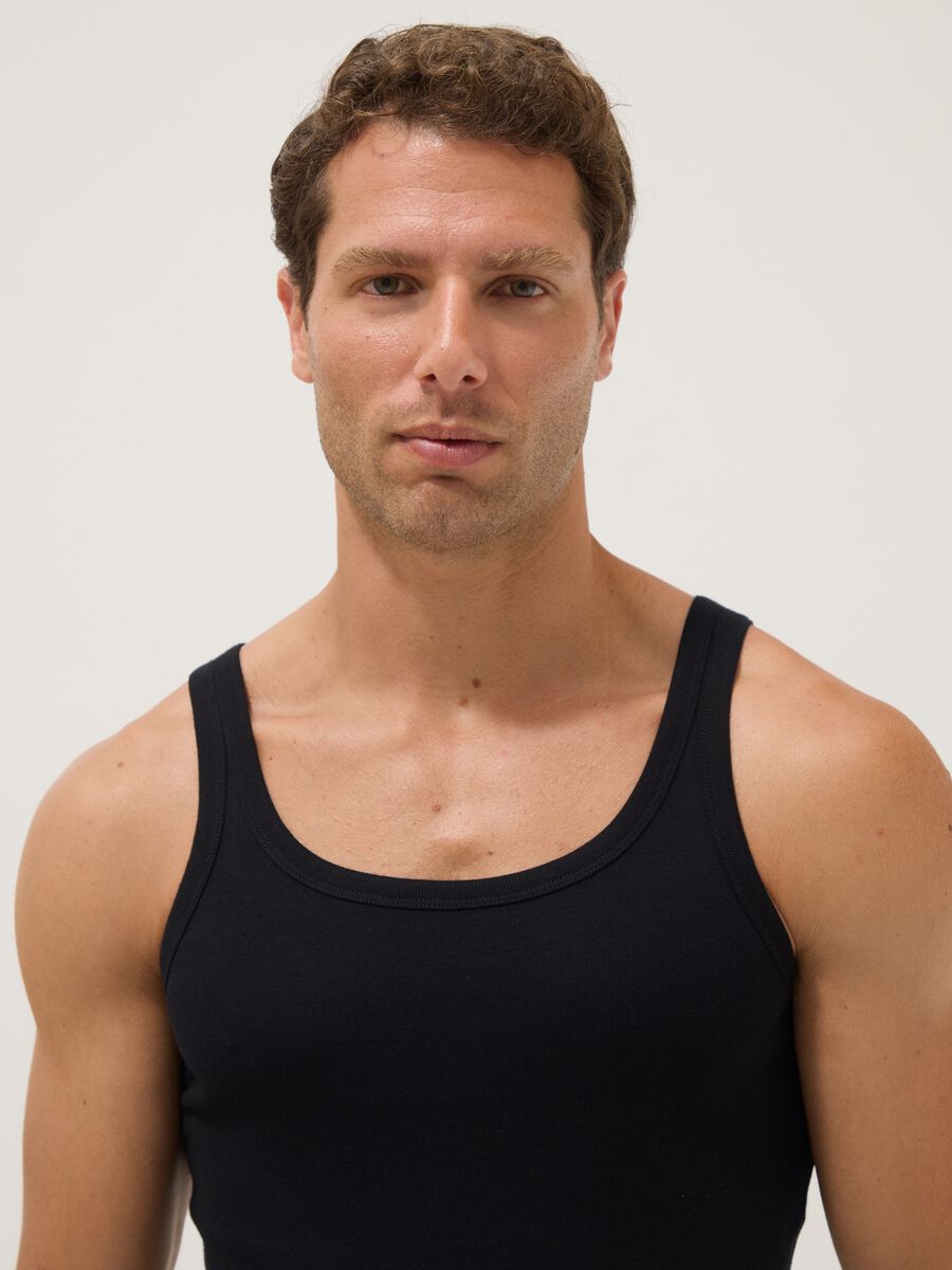 Black pure cotton tank top, regular fit_1