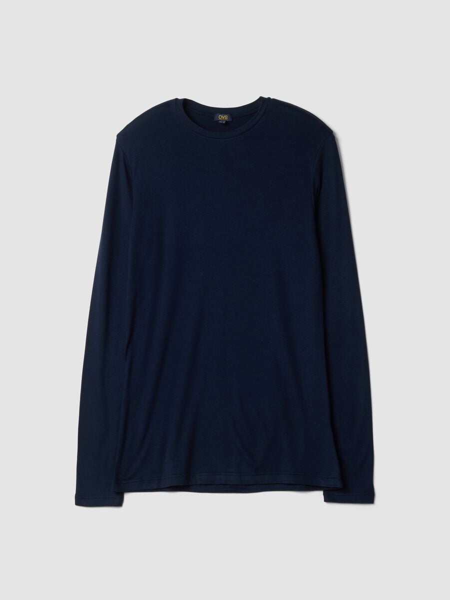 Blue crew-neck T-shirt in stretch modal and cashmere_0