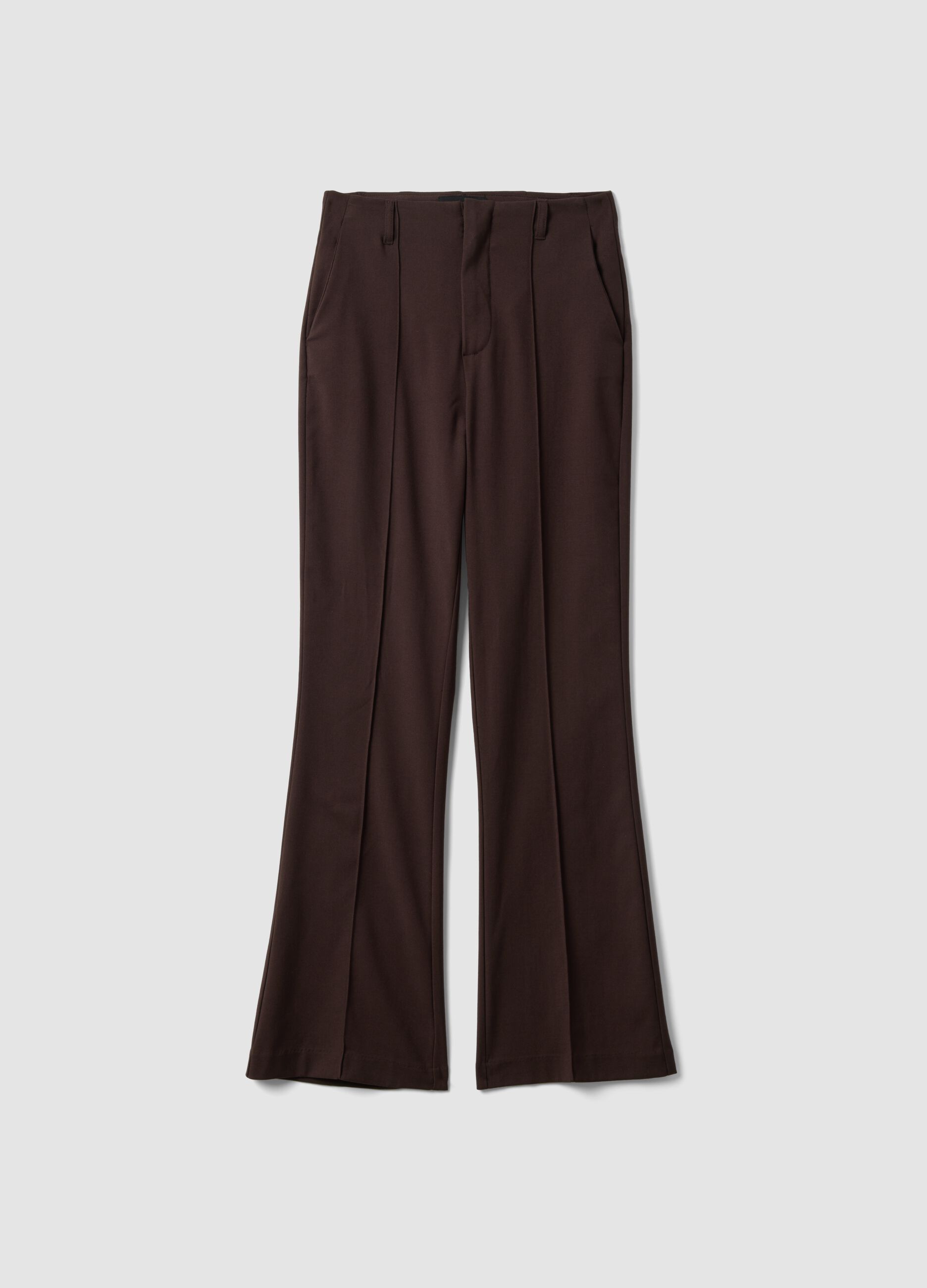 Brown Flared Formal Trousers in Stretch Viscose