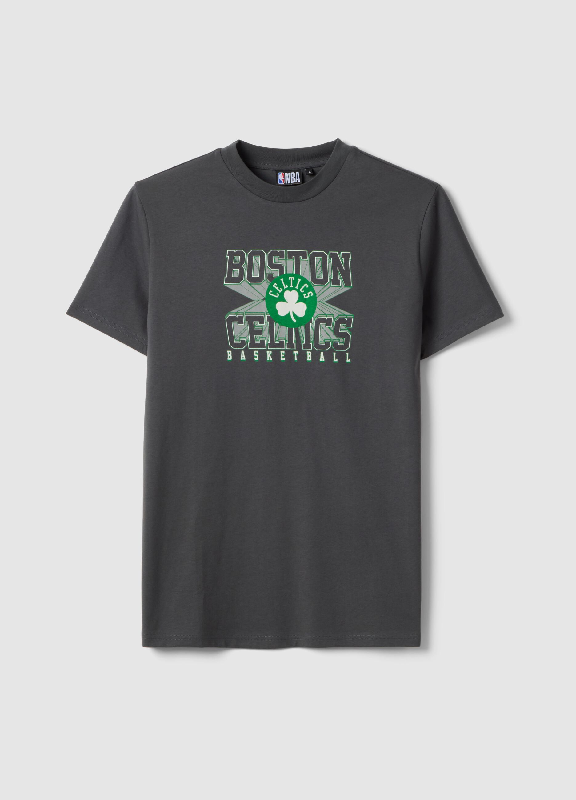 Graues T-Shirt aus reiner Baumwolle, Regular Fit mit Boston Celtics Druck