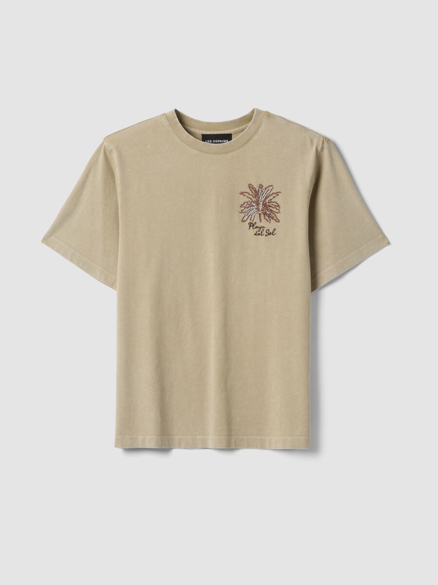 Camiseta beige de manga corta en algod&oacute;n puro_0