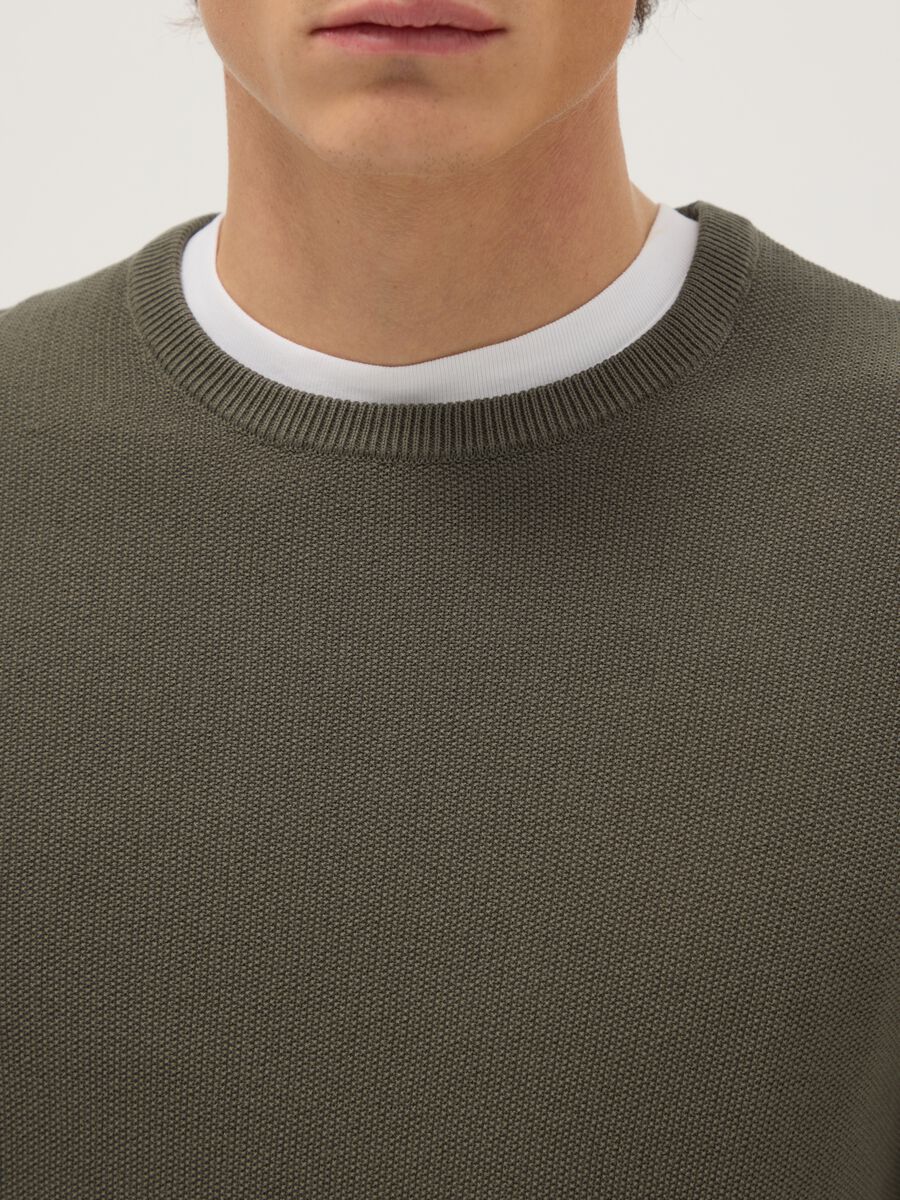 Green Crew Neck Sweater in Pure Cotton Regular Fit_3