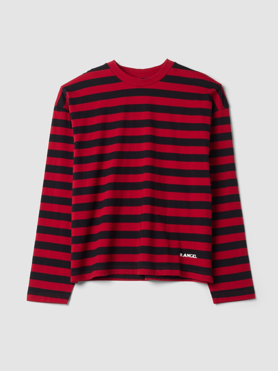 Red and blue striped crew-neck T-shirt in pure cotton, oversized fit_0